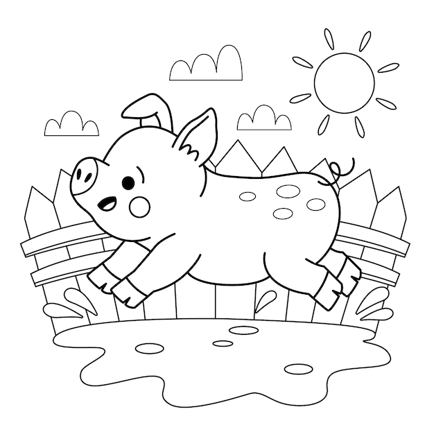 Illustration De Contour De Cochon Dessiné à La Main