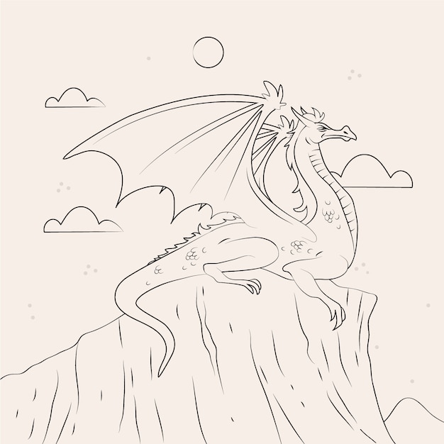 Illustration De Contour De Dragon Dessiné à La Main