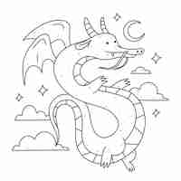 Vecteur gratuit illustration de contour de dragon dessiné à la main