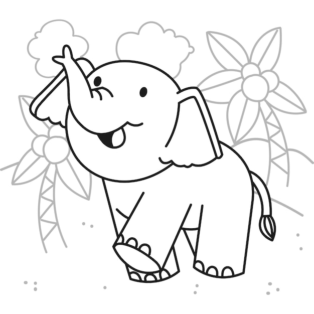 Vecteur gratuit illustration de contour d'éléphant dessiné à la main