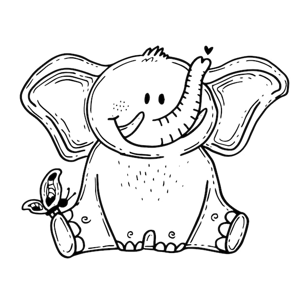 Illustration de contour d'éléphant dessiné à la main