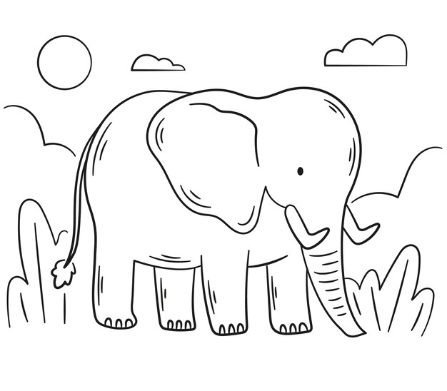 Illustration de contour d'éléphant dessiné à la main