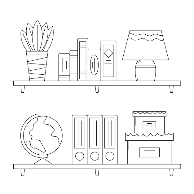 Vecteur gratuit illustration de contour d'étagère dessinée à la main