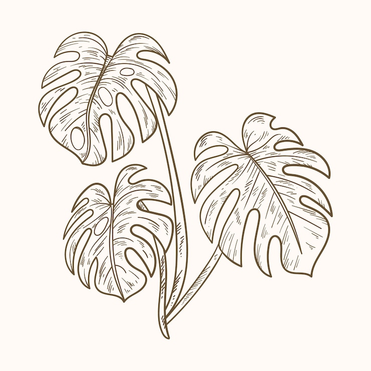 Vecteur gratuit illustration de contour de feuille de monstera dessinée à la main