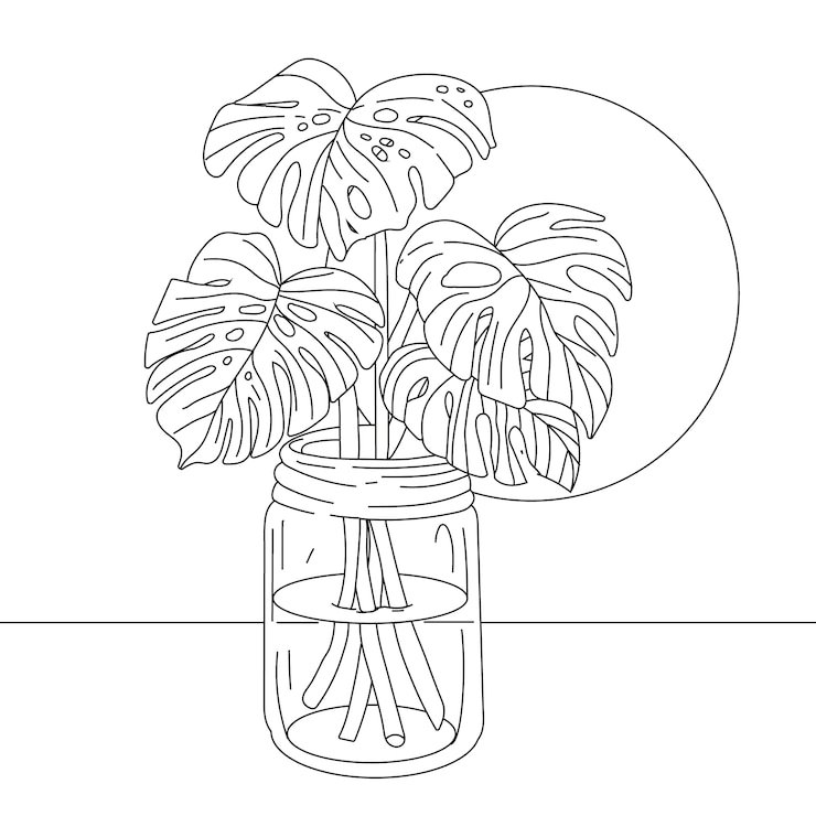 Vecteur gratuit illustration de contour de feuille de monstera dessinée à la main
