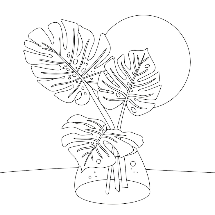 Vecteur gratuit illustration de contour de feuille de monstera dessinée à la main