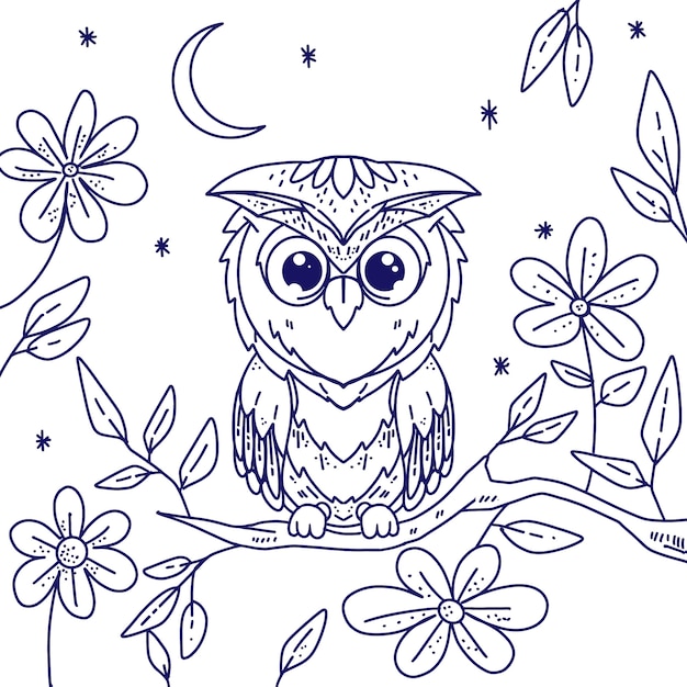 Vecteur gratuit illustration de contour de hibou dessiné à la main