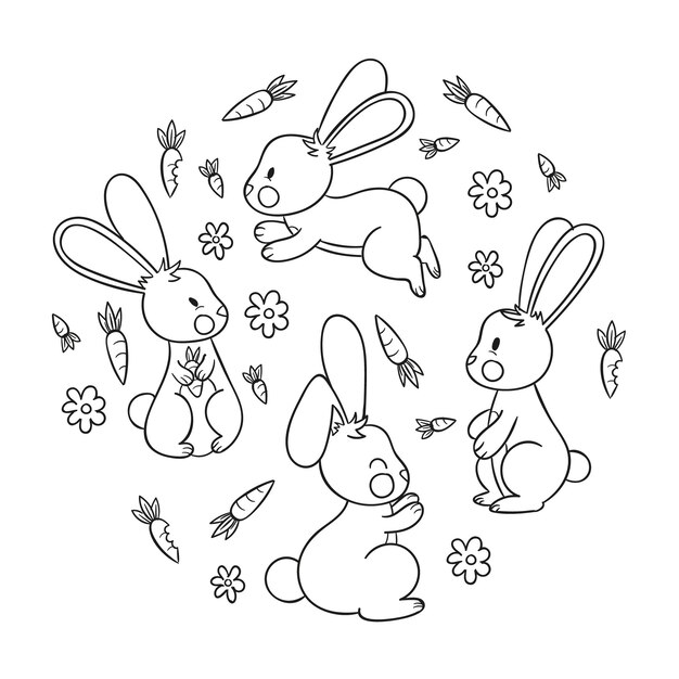 Illustration de contour de lapin dessiné à la main