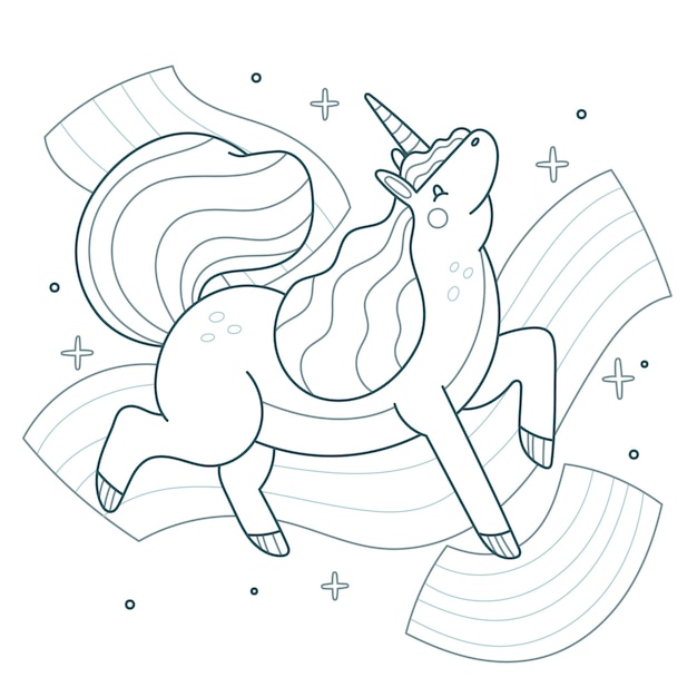 Vecteur gratuit illustration de contour de licorne dessiné à la main