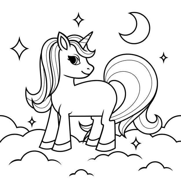 Illustration de contour de licorne dessiné à la main