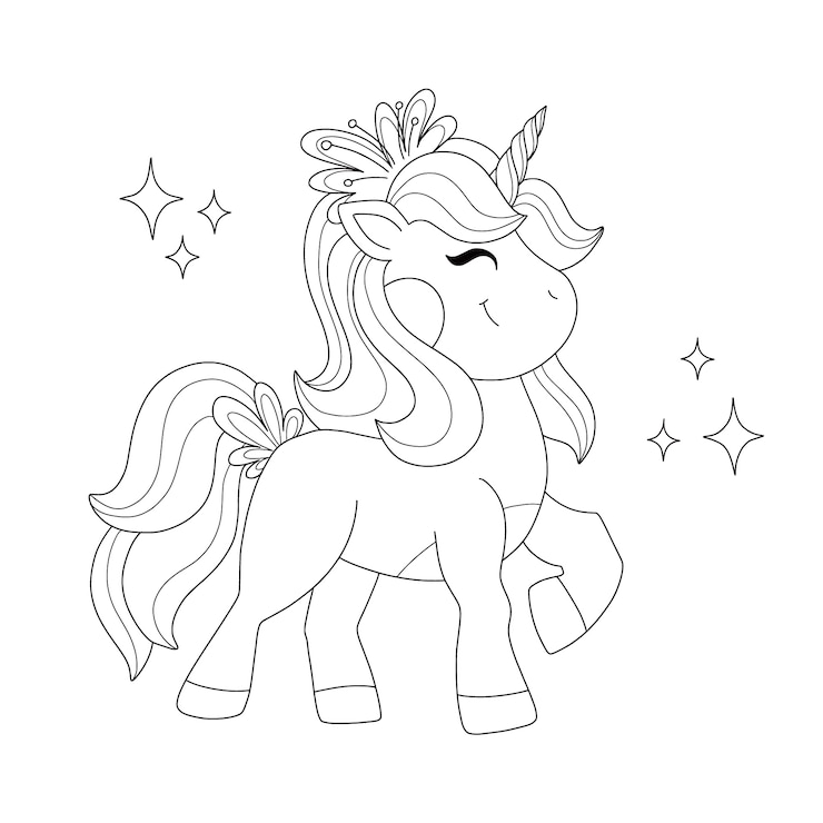 Vecteur gratuit illustration de contour de licorne dessiné à la main
