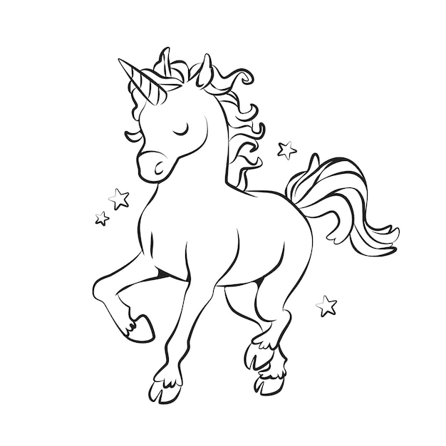 Illustration de contour de licorne dessiné à la main