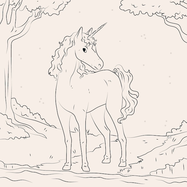 Vecteur gratuit illustration de contour de licorne dessiné à la main