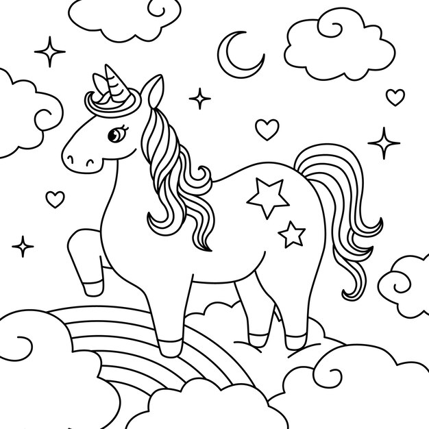Illustration de contour de licorne dessiné à la main