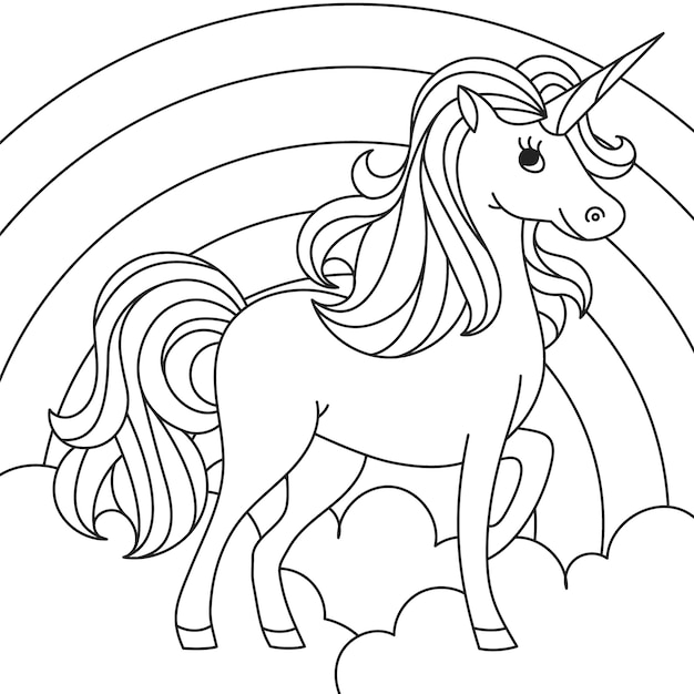 Illustration de contour de licorne dessiné à la main