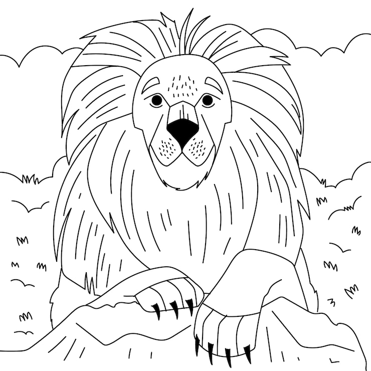 Vecteur gratuit illustration de contour de lion dessiné à la main
