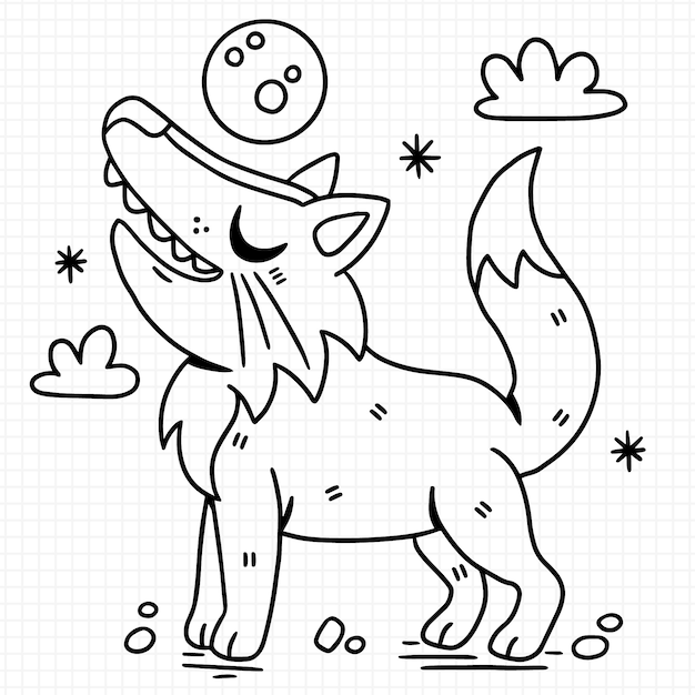 Vecteur gratuit illustration de contour de loup dessiné à la main