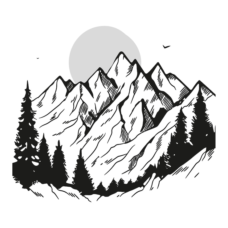 Vecteur gratuit illustration de contour de montagne dessiné main monochrome