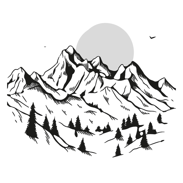 Vecteur gratuit illustration de contour de montagne dessiné main monochrome