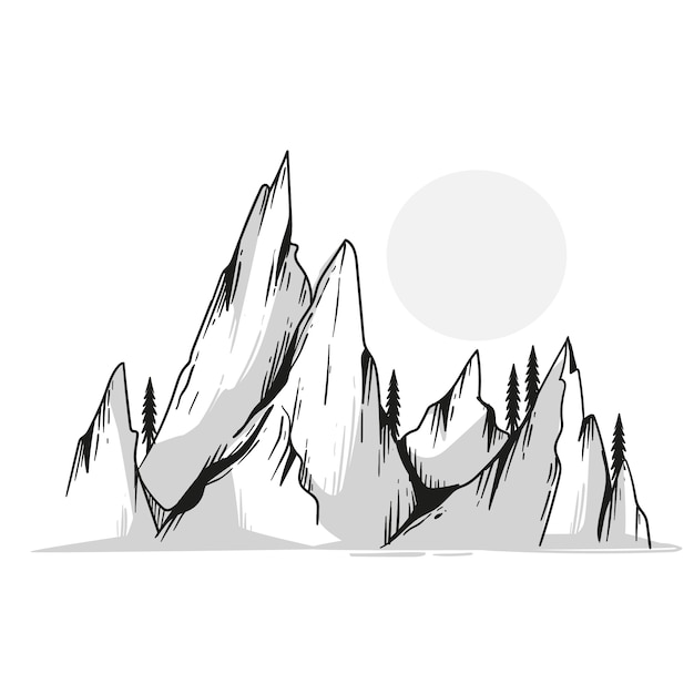 Illustration De Contour De Montagne Dessiné à La Main