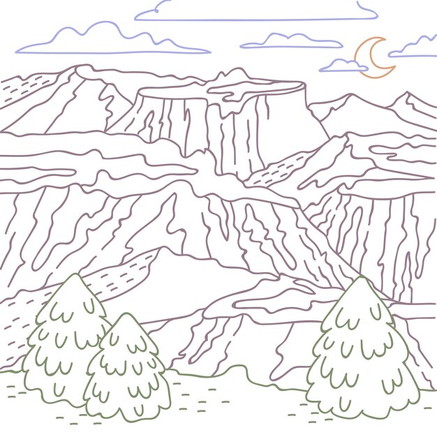 Illustration de contour de montagne dessiné à la main