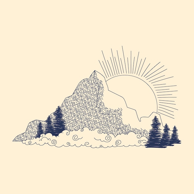 Vecteur gratuit illustration de contour de montagne dessiné à la main