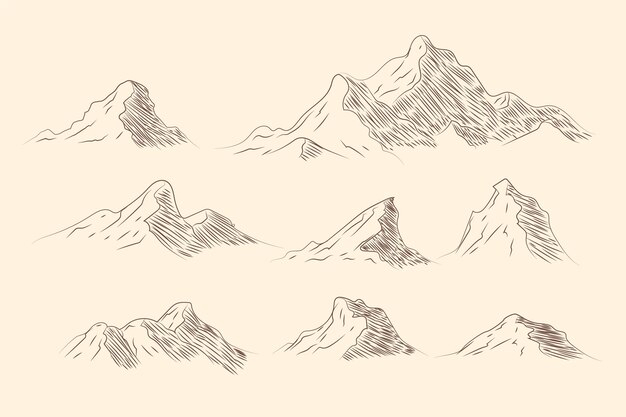 Illustration de contour de montagne dessiné à la main