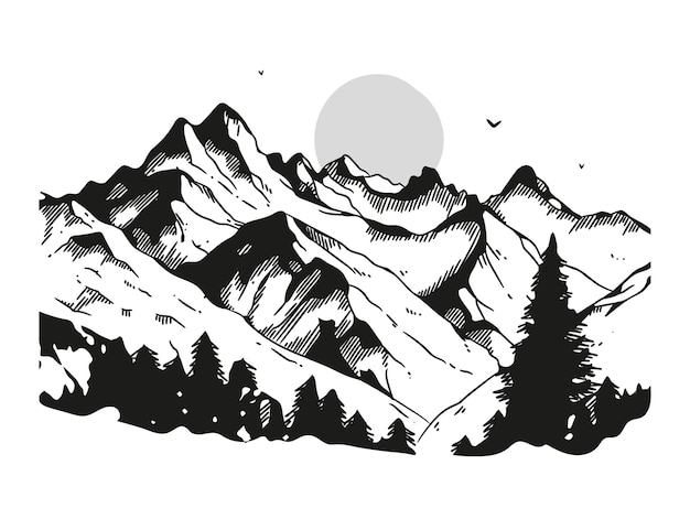 Illustration De Contour De Montagne Dessiné à La Main