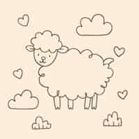 Vecteur gratuit illustration de contour de moutons dessinés à la main