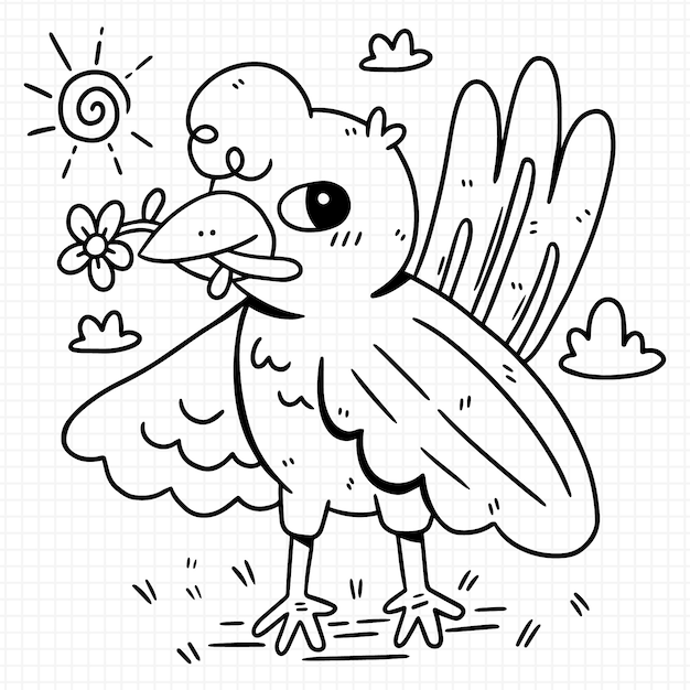 Vecteur gratuit illustration de contour d'oiseau dessiné à la main