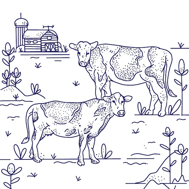 Vecteur gratuit illustration de contour de vache dessiné à la main