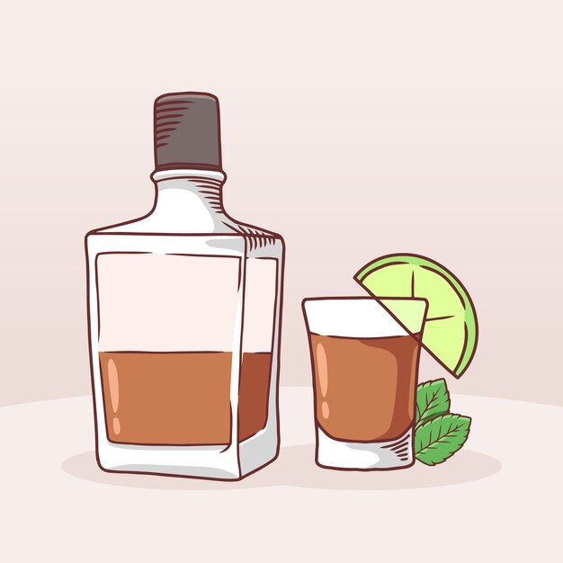 Illustration de coup de tequila dessiné à la main