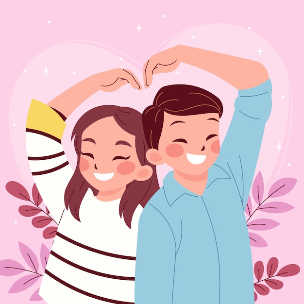 Vecteur gratuit illustration de couple asiatique dessiné à la main