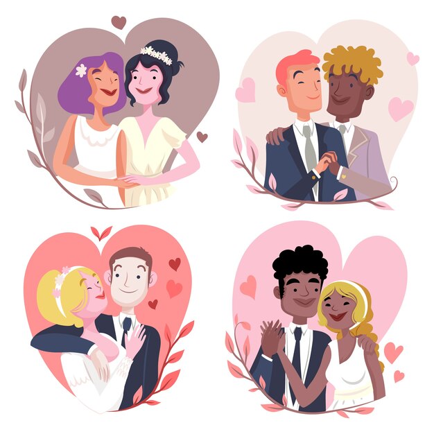 Illustration de couples de mariage
