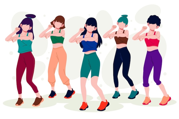 Vecteur gratuit illustration de cours de fitness danse plat dessiné à la main avec des gens