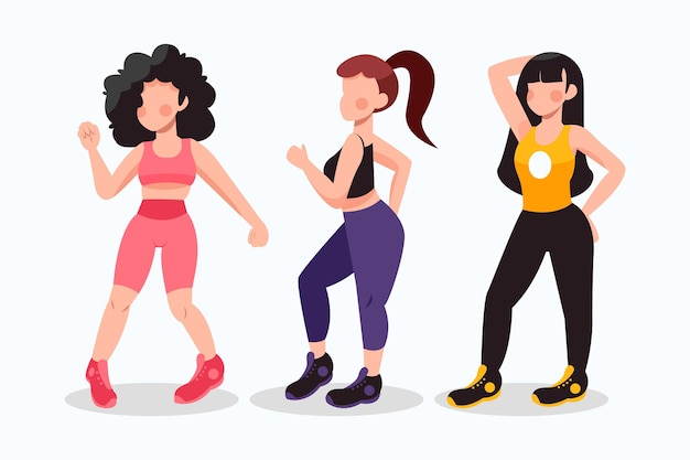 Vecteur gratuit illustration de cours de fitness danse plat dessiné à la main