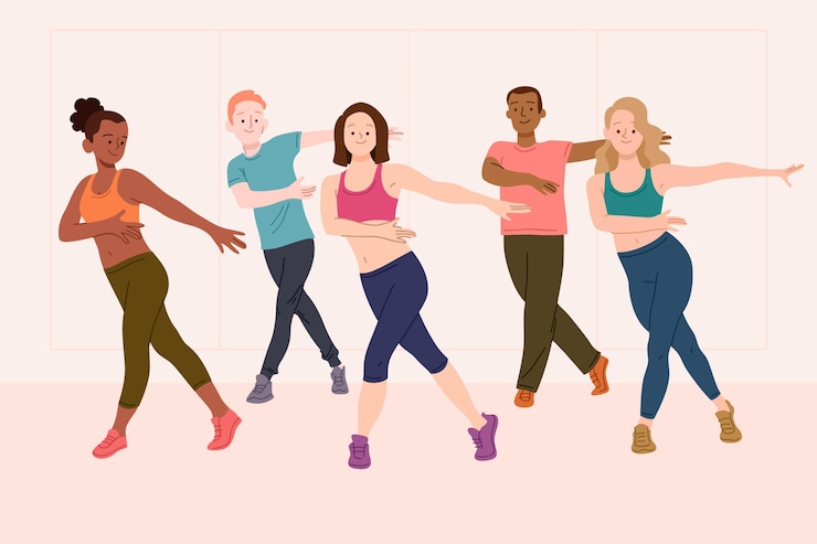Vecteur gratuit illustration de cours de fitness danse plat dessiné à la main