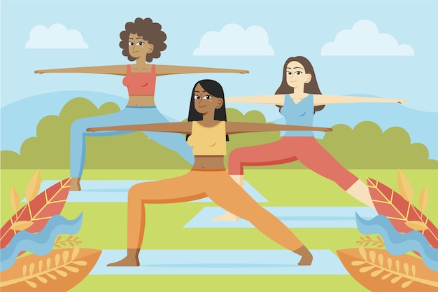 Vecteur gratuit illustration de cours de yoga en plein air