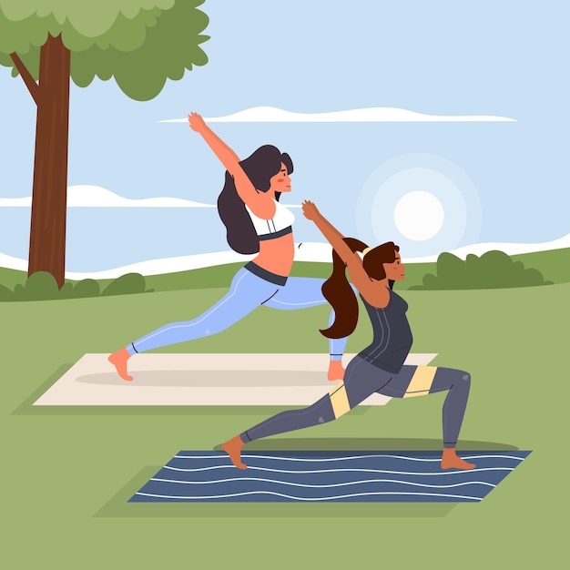 Vecteur gratuit illustration de cours de yoga en plein air