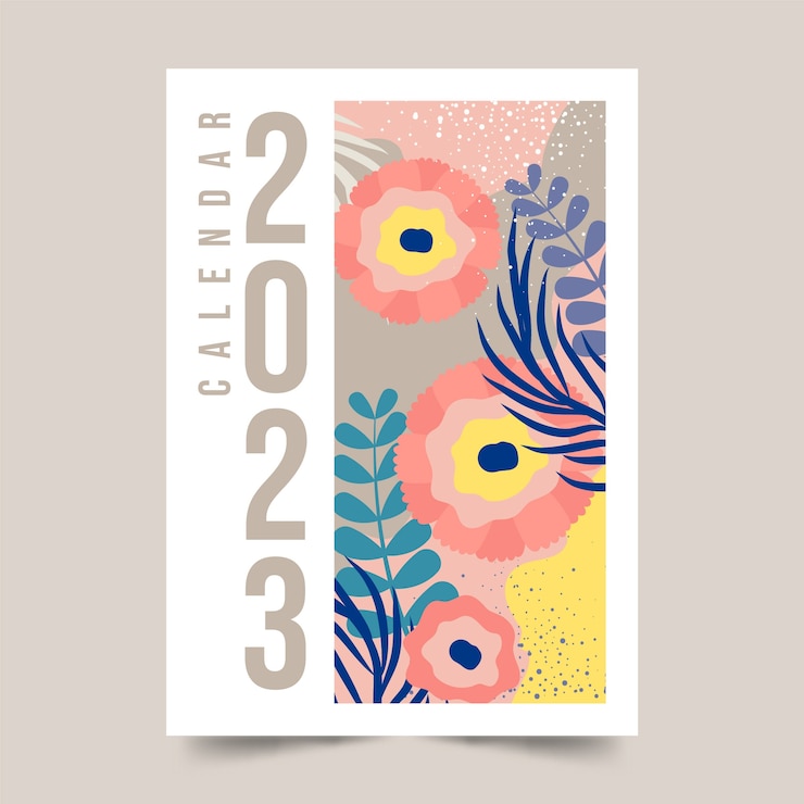 Vecteur gratuit illustration de la couverture du calendrier plat 2023