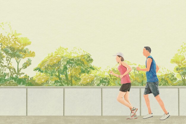 Illustration de crayon de couleur d'exercice en plein air de fond de jogging