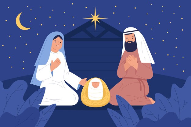 Illustration de la crèche dessinée à la main