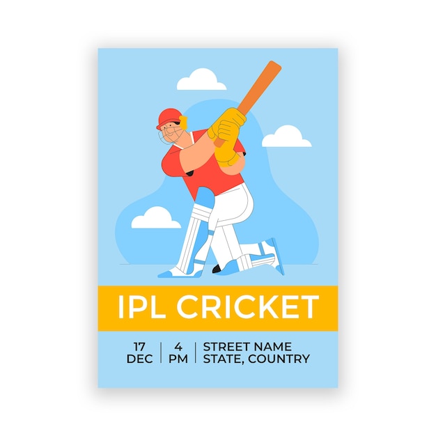 Illustration De Cricket Ipl Design Plat Dessiné à La Main