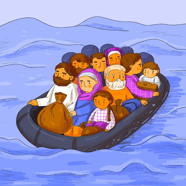 Vecteur gratuit illustration de la crise migratoire dessinée à la main