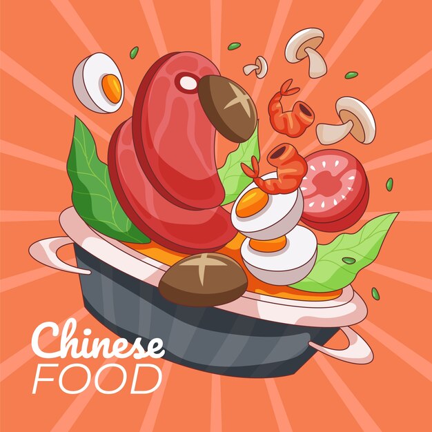 Illustration de cuisine chinoise dessinée à la main