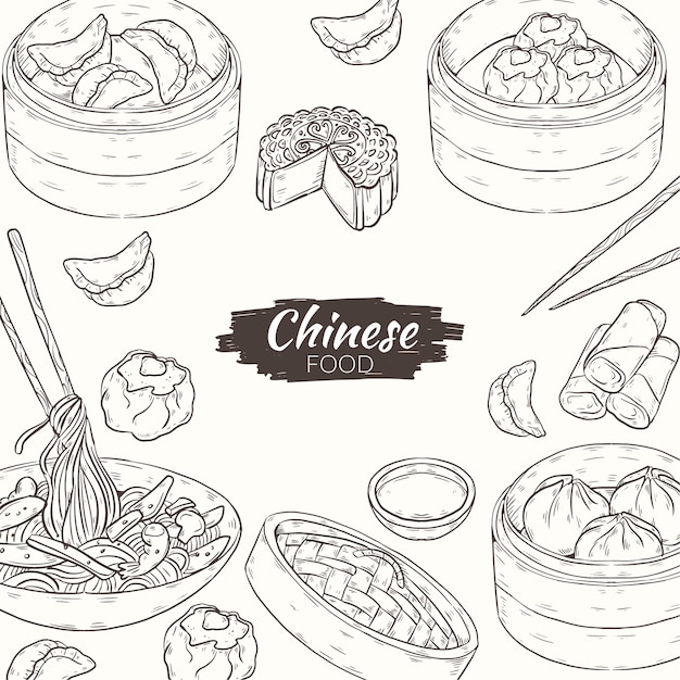Illustration de cuisine chinoise dessinée à la main