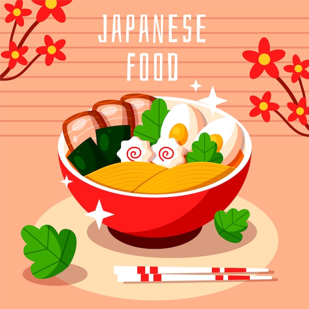 Vecteur gratuit illustration de cuisine japonaise design plat