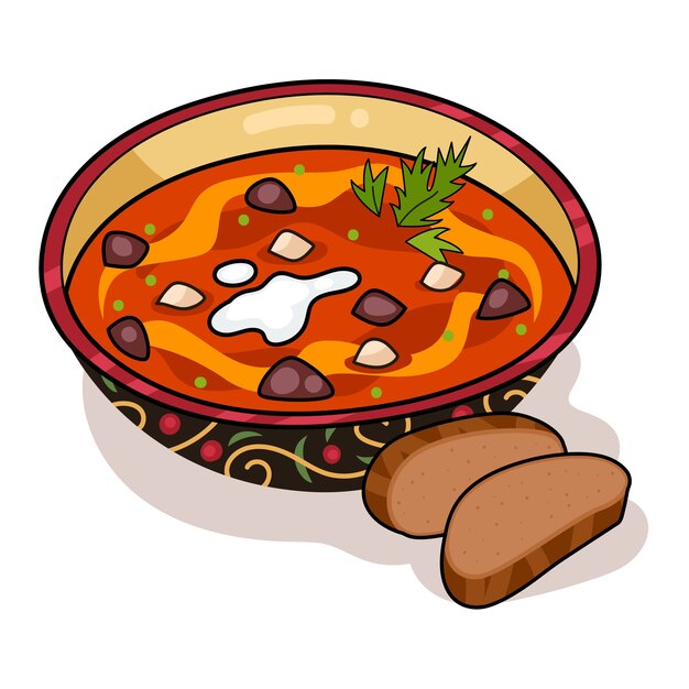 Illustration de cuisine russe dessinée à la main