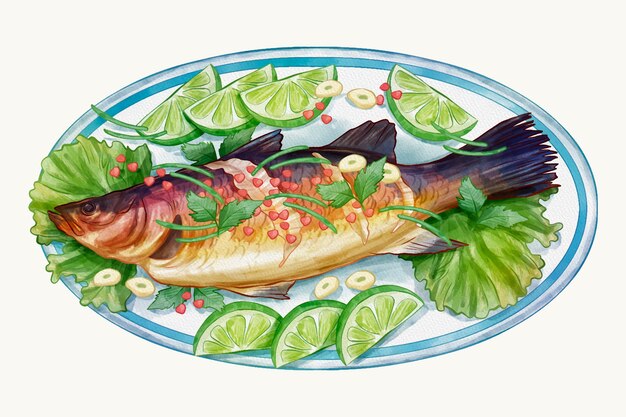 Illustration de cuisine thaïlandaise aquarelle