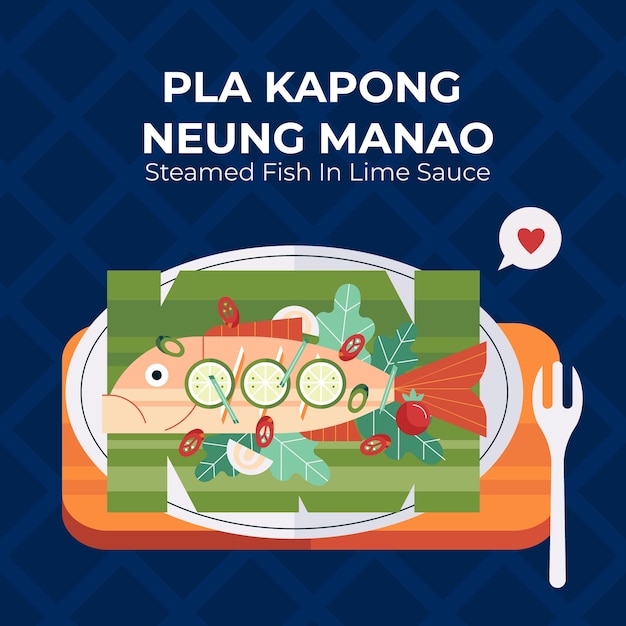 Vecteur gratuit illustration de cuisine thaïlandaise design plat